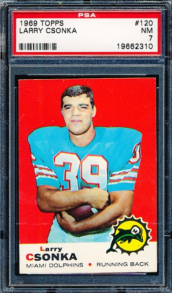 1969 Topps Football- #120 Larry Csonka, Dolphins- RC! – PSA NM 7