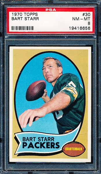 1970 Topps Football- #30 Bart Starr, Packers- PSA NM-Mt 8 