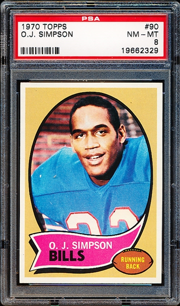 1970 Topps Football- #90 O.J. Simpson RC- PSA Nm-Mt 8