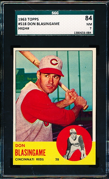 1963 Topps Baseball- #518 Don Blasingame, Reds- SGC 84 (NM 7)