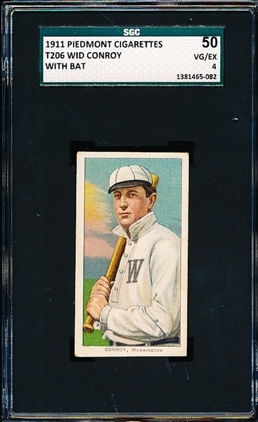 1909-11 T206 Baseball- Wid Conroy, Washington- (With Bat)- SGC 50 (Vg-Ex 4)- Piedmont 460 back