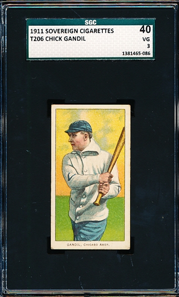 1909-11 T206 Baseball- Chick Gandil, Chicago Amer- SGC 40 (Vg 3)- Sovereign 460 Back!