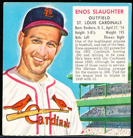 1952 Red Man Bb- No Tab- Enos Slaughter, Cards