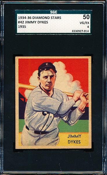 1934-36 Diamond Stars Bb- #42 Jimmy Dykes, White Sox- SGC 50 (Vg-Ex 4)