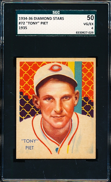 1934-36 Diamond Stars Bb- #72 Tony Piet, White Sox- SGC 50 (Vg-Ex 4)