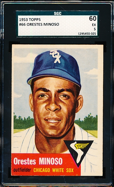 1953 Topps Baseball- #66 Minnie Minoso- 2nd Year Card- SGC 60 (Ex 5)