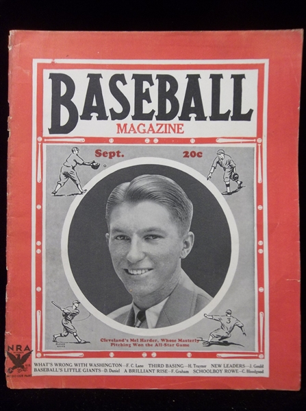 September 1934 Baseball Magazine- Mel Harder on Cover