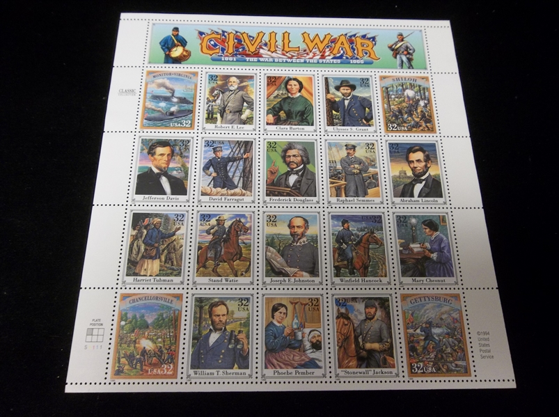 1994 USPS Civil War 32 Cent Stamp Perforated Sheet of 20 Stamps