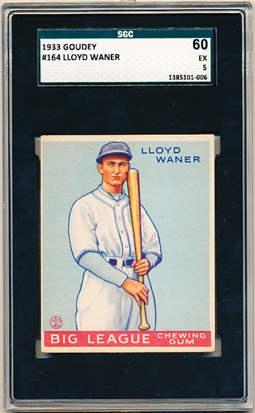 1933 Goudey Baseball- #164 Lloyd Waner, Pirates- SGC 60 (Ex 5)