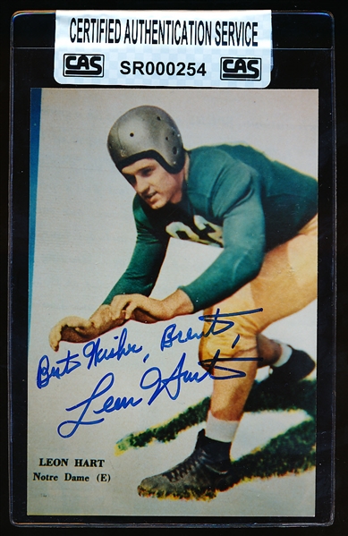 Leon Hart Autographed 3-½” x 5-½” Color Notre Dame Ftbl. Photo- CAS Certified