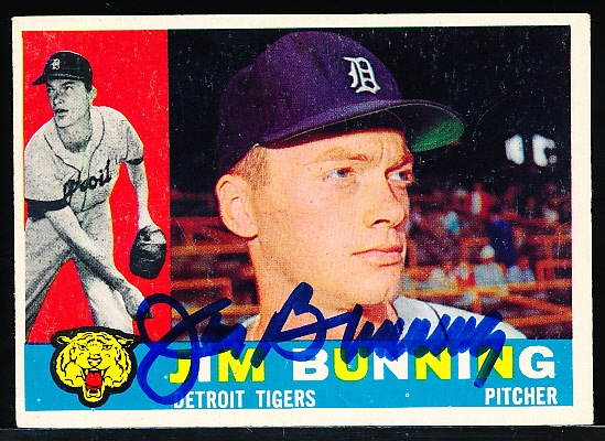 1960 Topps Bsbl. #502 Jim Bunning, Tigers- Autographed