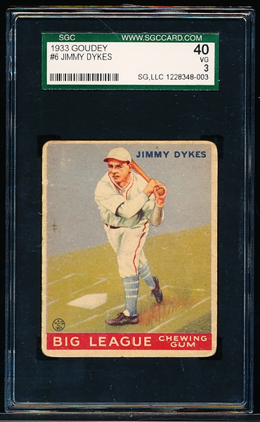 1933 Goudey Bb- #6 Jimmy Dykes, White Sox- SGC 40 (Vg 3)