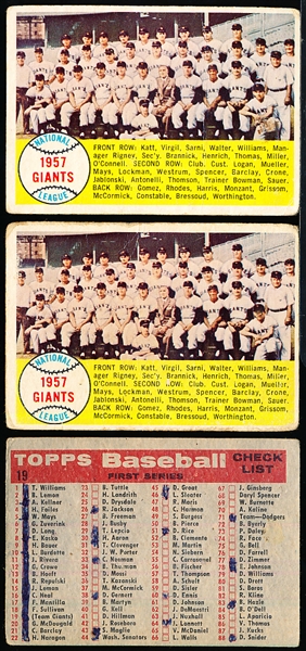 1958 T Bb- #19 Giants Team- 4 Cards