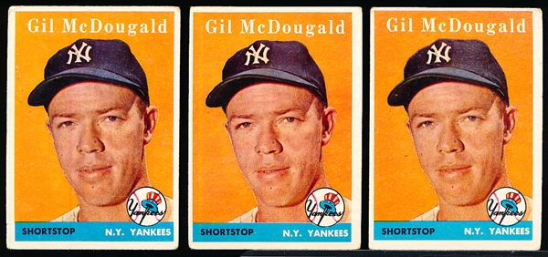 1958 T Bb- #20 Gil McDougald, Yankees- 4 Cards- White Name Variation