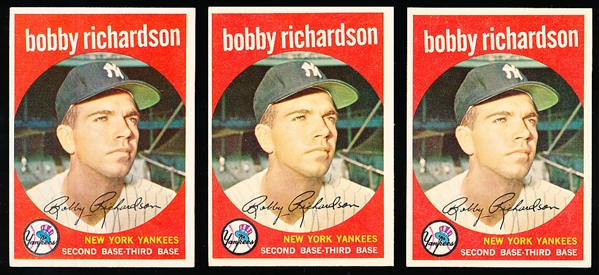 1959 Topps Bb- #76 Bobby Richardson, Yankees- 3 Cards