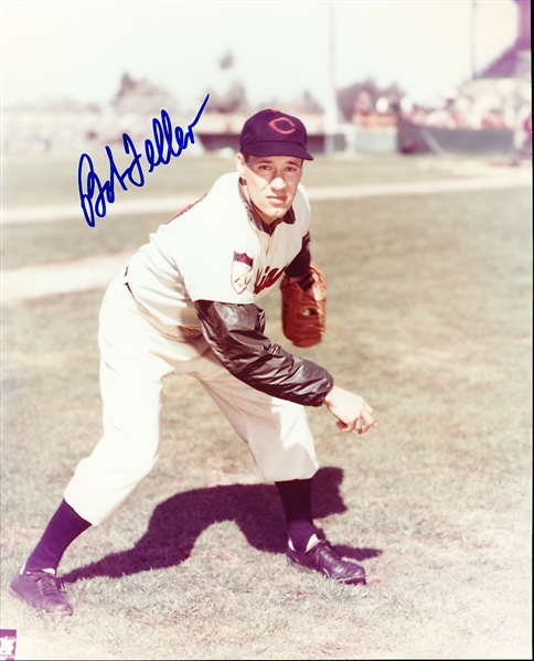 Bob Feller Autographed Cleveland Indians Bsbl. 8” x 10” Color Photo