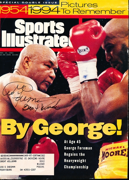 Nov. 14, 1994 Sports Illustrated Autographed Boxing Cover by George Foreman- CAS Certified