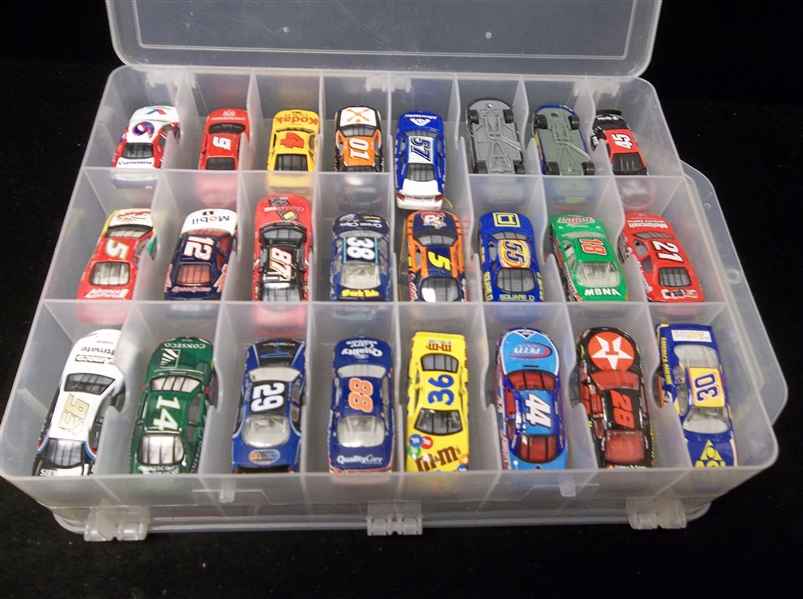 Clean-Up Lot of 48 Asst. 1:64 NASCAR Series Die-Cast Cars in Plastic Carrying Case