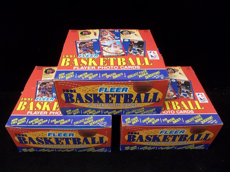 1990-91 Fleer Basketball- 3 Unopened Jumbo Pack Boxes