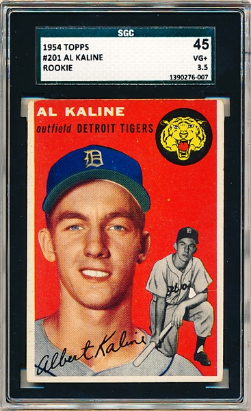 1954 Topps Baseball- #201 Al Kaline, Tigers- Rookie!- SGC 45 (Vg+ 3.5)