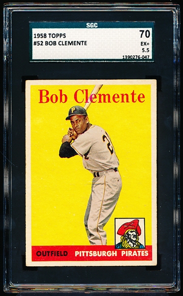 1958 Topps Baseball- #52 Bob Clemente, Pirates- SGC 70 (Ex+ 5.5)- White team variation.