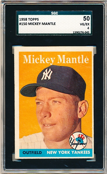 1958 Topps Baseball- #150 Mickey Mantle, Yankees- SGC 50 (Vg-Ex 4)