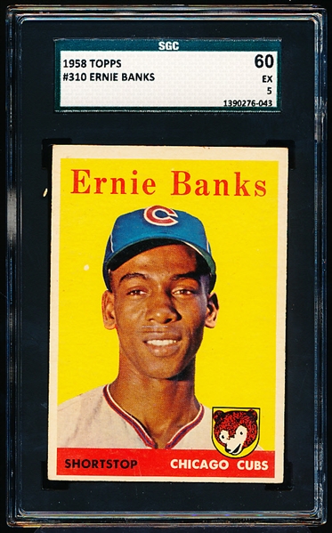 1958 Topps Baseball- #310 Ernie Banks, Cubs- SGC 60 (Ex 5)