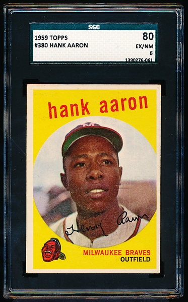 1959 Topps Baseball- #380 Hank Aaron, Braves- SGC 80(Ex/Nm 6)