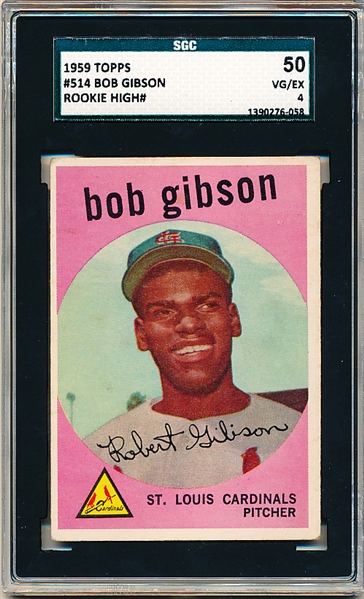 1959 Topps Baseball- #514 Bob Gibson Rookie!- SGC 50 (Vg-Ex 4)- Hi#