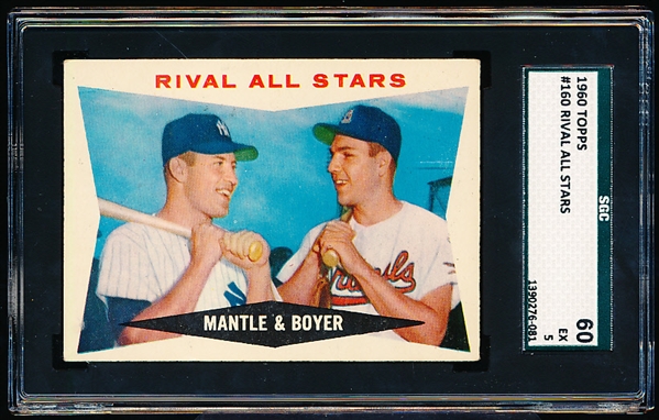 1960 Topps Baseball- #160 Rival All Stars- Mantle/Boyer- SGC 60 (Ex 5)
