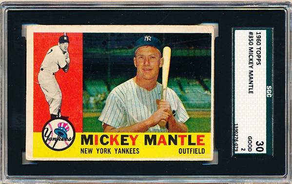 1960 Topps Baseball- #350 Mickey Mantle, Yankees- SGC 30 (Good 2)