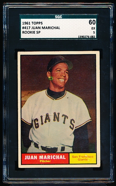 1961 Topps Baseball- #417 Juan Marichal RC, Giants- SGC 60 (Ex 5)