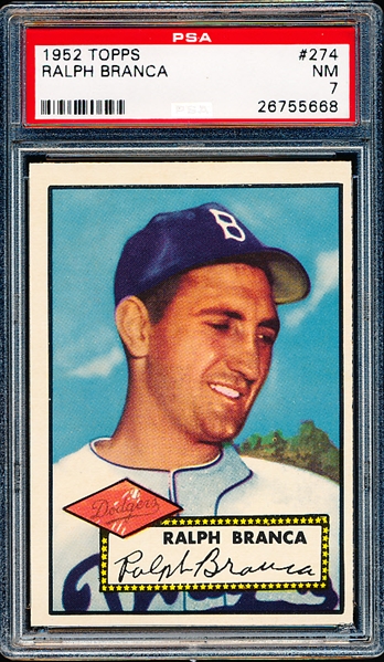 1952 Topps Baseball- #274 Ralph Branca, Dodgers- PSA NM 7 