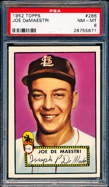 1952 Topps Baseball- #286 Joe DeMaestri, Browns- PSA Nm-Mt 8 
