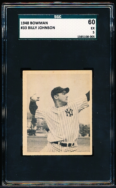 1948 Bowman Baseball- #33 Billy Johnson, Yankees- SGC 60 (Ex 5)