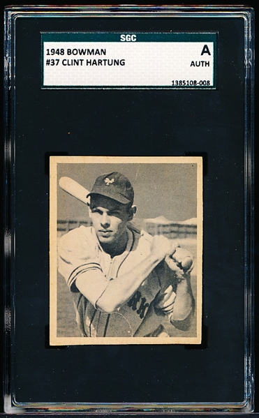 1948 Bowman Bb- #37 Clint Hartung, NY Giants- SGC A (Auth)