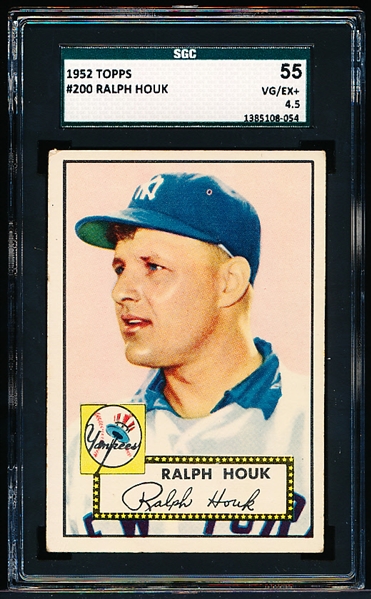1952 Topps Baseball- #200 Ralph Houk, Yankees- SGC 55 (Vg-Ex+ 4.5)