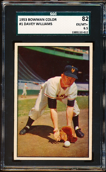 1953 Bowman Baseball Color- #1 Davey Williams, Giants- SGC 82 (Ex/Mt+ 6.5)