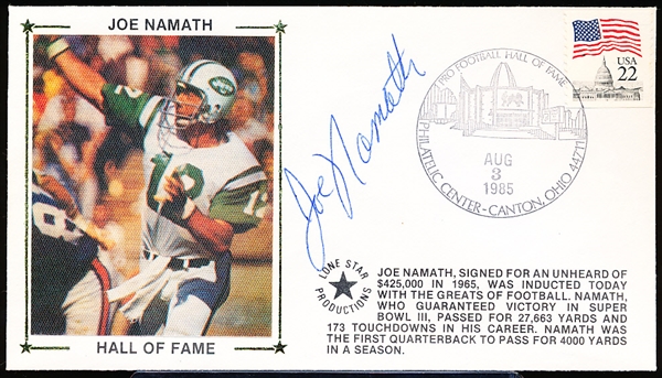 August 3, 1985 Lone Star Productions NFL HOF Induction Joe Namath Cachet Autographed 