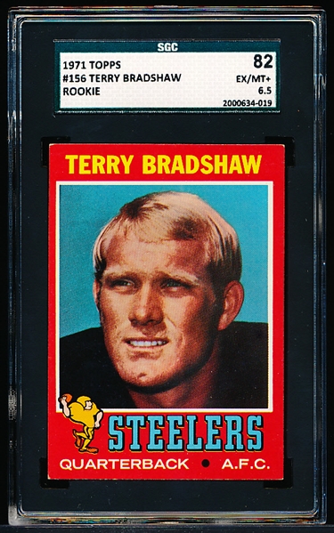 1971 Topps Football - #156 Terry Bradshaw, Steelers- Rookie! – SGC 82 (Ex/Mt+ 6.5)