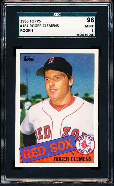 1985 Topps Baseball- #181 Roger Clemens, Red Sox- Rookie! – SGC 96 (Mint 9)