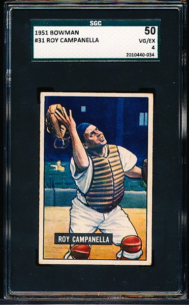 1951 Bowman Baseball- #31 Roy Campanella, Dodgers- SGC 50 (Vg-Ex 4)