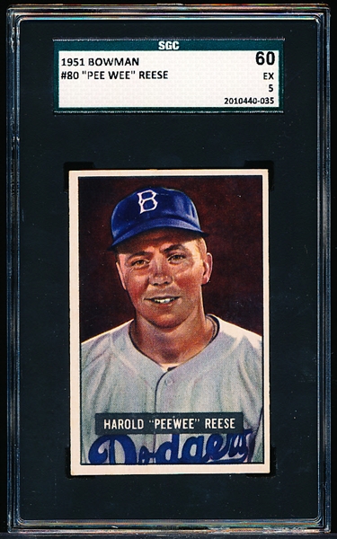 1951 Bowman Baseball- #80 Pee Wee Reese, Dodgers- SGC 60 (Ex 5)