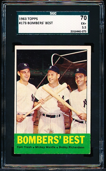1963 Topps Baseball- #173 Bomber’s Best- Mantle! – SGC 70 (Ex+ 5.5)