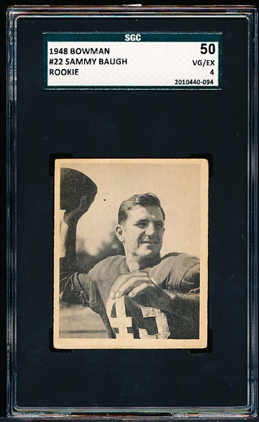 1948 Bowman Football- #22 Sammy Baugh, Washington- SGC 50 (Vg-Ex 4)