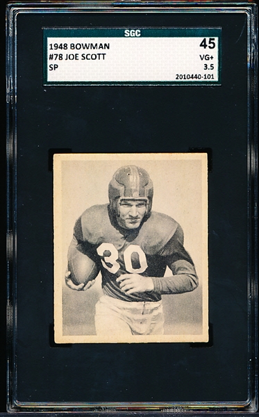 1948 Bowman Football- #78 Joe Scott. Giants- SGC 45 (Vg+ 3.5)- SP!