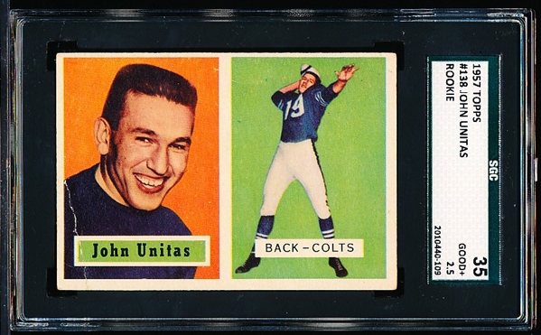 1957 Topps Football- #138 Johnny Unitas RC- SGC 35 (Good + 2.5)