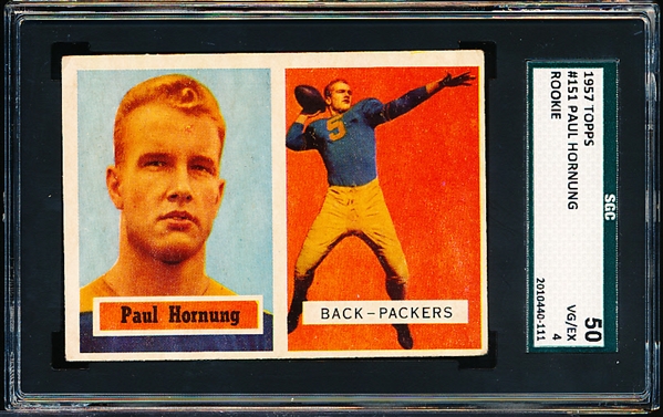 1957 Topps Football- #151 Paul Hornung RC- SGC 50 (Vg-Ex 4)- 75/25 centering.