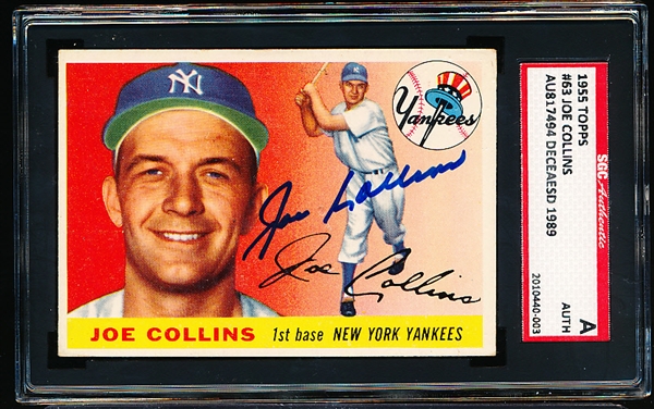 1955 Topps Baseball- Signed Card- #63 Joe Collins, Yankees- SGC A (Auth)