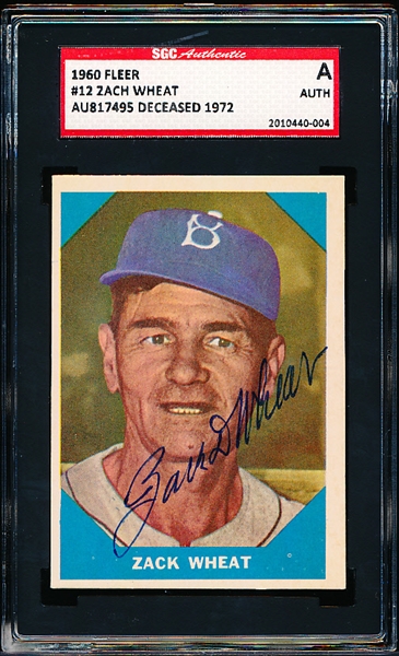 1960 Fleer- Baseball Greats- Signed Card- #12 Zach Wheat- SGC A (Auth)